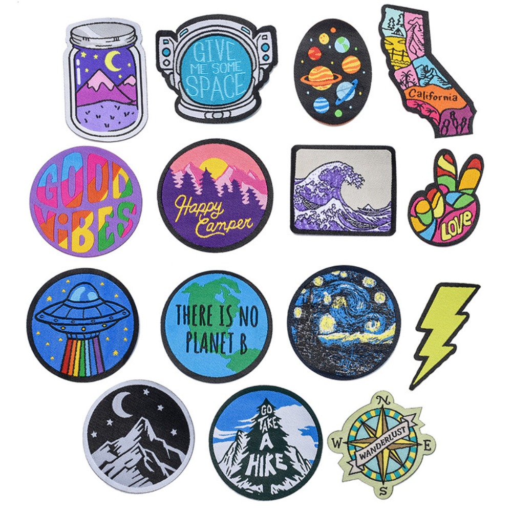 Cartoon Landscape Space Woven  - Sewing Label ulasan dan harga